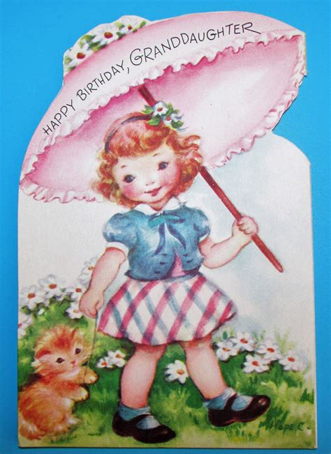 Happy Birthday Granddaughter Cute Vintage Greeting Card Vintage