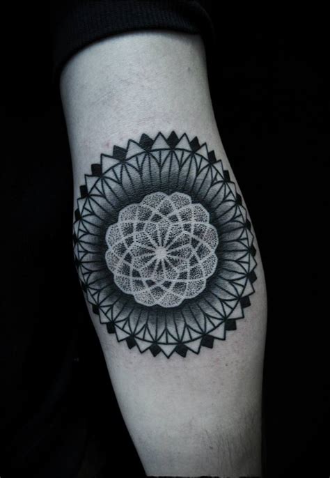 Black Dot Work Mandala Arm Tattoo