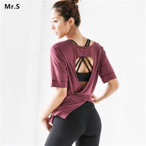 Soft Women Tie Back Sports Yoga Shirts Backless Wrapped Top Shirt Red Workout Shirts Gym Fitness