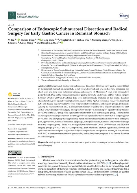 PDF Comparison Of Endoscopic Submucosal Dissection And Radical