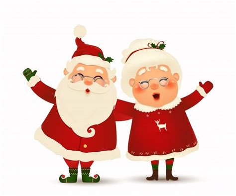 Premium Vector Mrs Claus Together Cartoon Character Of Happy Santa