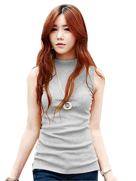 Turtle Neck Bodycon Sleeve Top Korean Japanese Sleeveless Shirt Women Fashion Casual Top Cotton