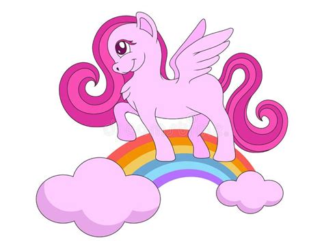 Cute Cartoon Pegasus On A Rainbow In The Sky Vector Graphic Stock