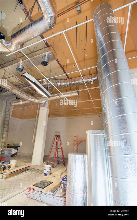 Heating And Cooling Duct Work For Hvac System In Commercial Space Stock
