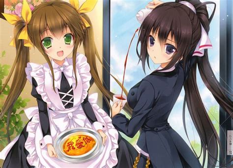 2755x2000 Pretty Sweet Nice Waitress Twin Tail Anime Tray Anime Girl Apron Long Hair