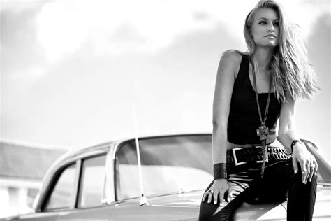Victoria Alervall Poses By A Car In A Black And White Photo · Free Photo From Uaha Images On