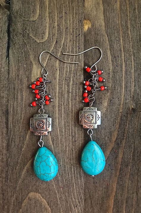 Dangle Turquoise Earrings Native American Earrings Turquoise Earrings