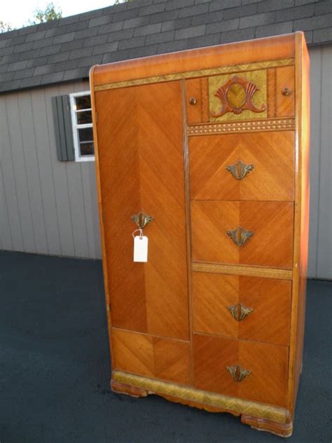 Antique double bow front dixie bedroom furniture mahogany dresser with mirror 10 photo. Antique Art Deco Waterfall Armoire Wardrobe Closet | Art ...