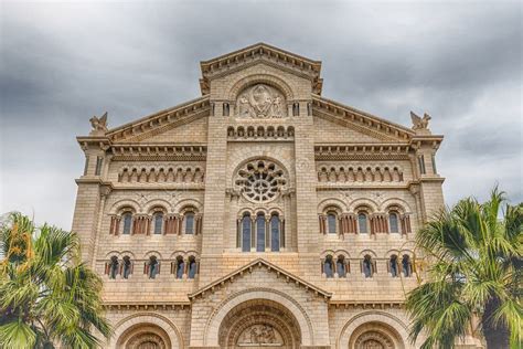 Facade Of The Cathedral Of Our Lady Immaculate Monaco City Stock Image