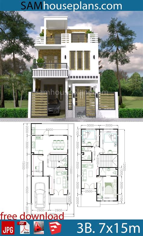 House Plans 6x11m With 5 Bedrooms Plot 8x16m Sam House Plans E7e