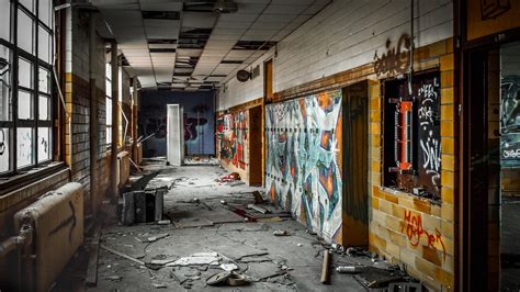 Hallway Of An Abandoned High School Rurbanexploration