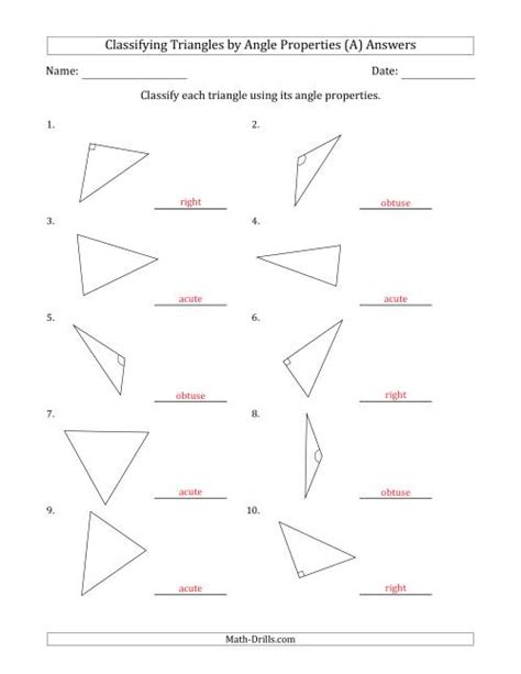 Classifying Triangles by Angle Properties (Marks Included on Question ...