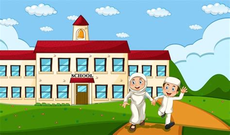 Free Vector Happy Muslim Student With School Background