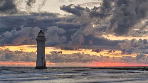 Nature Landscape Sea Lighthouse Clouds Horizon Waves Water