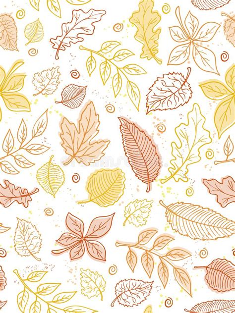 Vector Seamless Pattern From Doodle Hand Drawn Autumn Leaves Stock