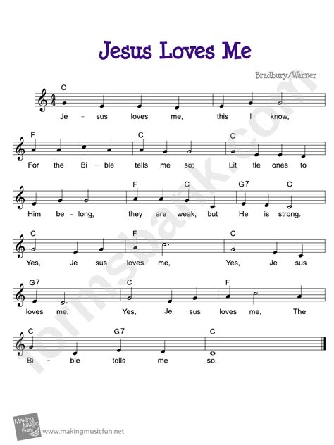 Sheet Music For Jesus Loves Me On Piano Free Lead Sheet Sheet Music