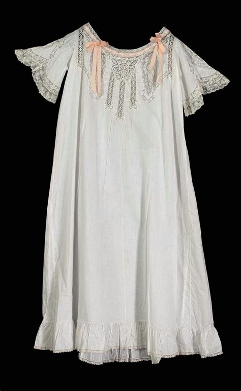 1900 France Nightgown Cotton Silk Ribbon Embroidery Lace Drawn