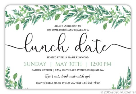 Gorgeous Greenery Ladies Lunch Invitation Lunch Invitations