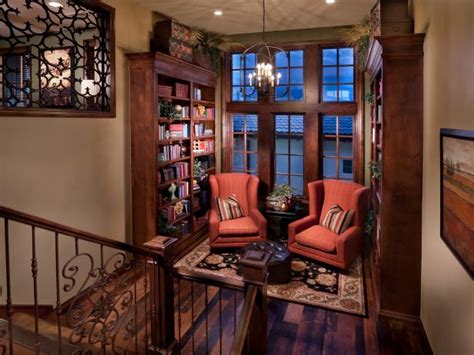 Library With Reading Nook On Stair Landing Hgtv