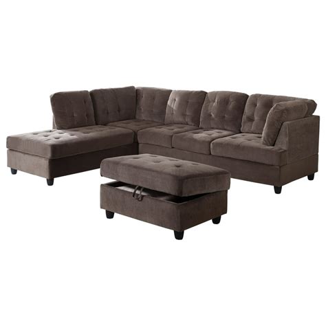 Aycp Furniture Corduroy Sectional Sofa With Storage Ottoman Walmart