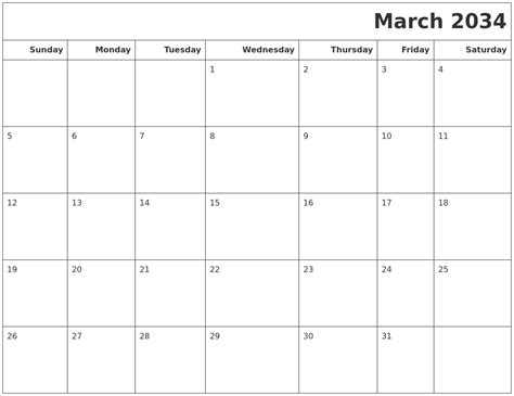 March 2034 Calendars To Print