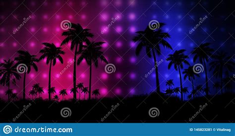 Night Landscape With Palm Trees Against The Backdrop Of A