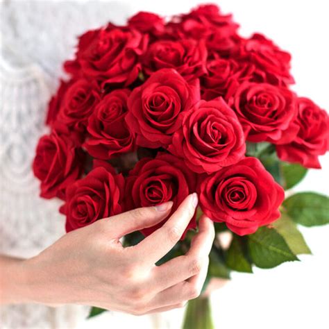 Red Rose Artificial Flower Fake Roses Bouquet 10 Piece Decoration Home