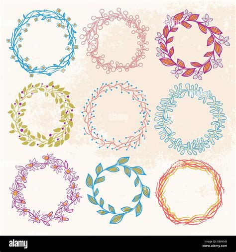 Vector Set Of Hand Drawn Floral Wreaths Stock Vector Image Art Alamy