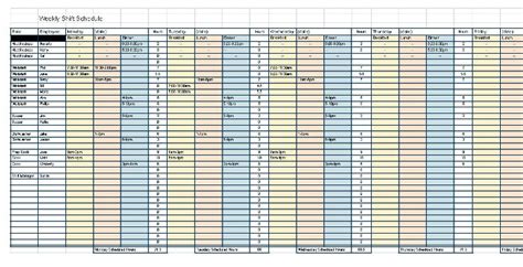 Weekly Work Schedule Template For Multiple Employees Monitoring