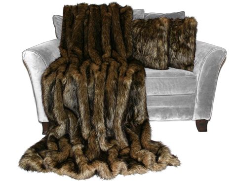 Faux fur luxe pleated throw. Hand Made Premium 60x84 Wolf Brown Black Faux Fur Throw Blanket And 18x18 Decorative Pillow Set ...