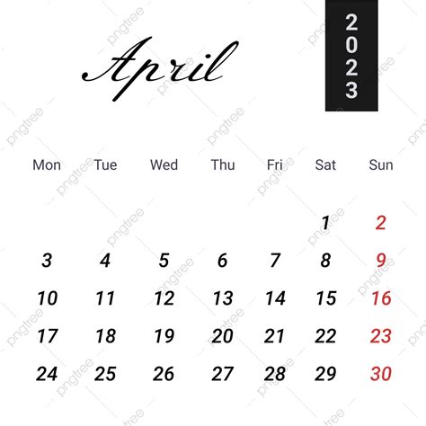Simple Black April 2023 Calendar April 2023 April Calendar 2023