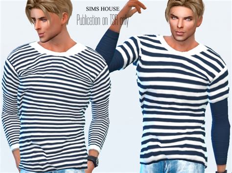 Long Sleeve Breton Striped T Shirt By Sims House At Tsr Sims 4 Updates
