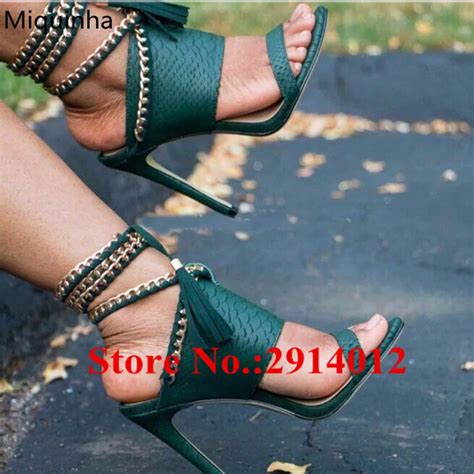 Sapato Feminino Army Green Embossed Python Leather Ankle Strappy Rome