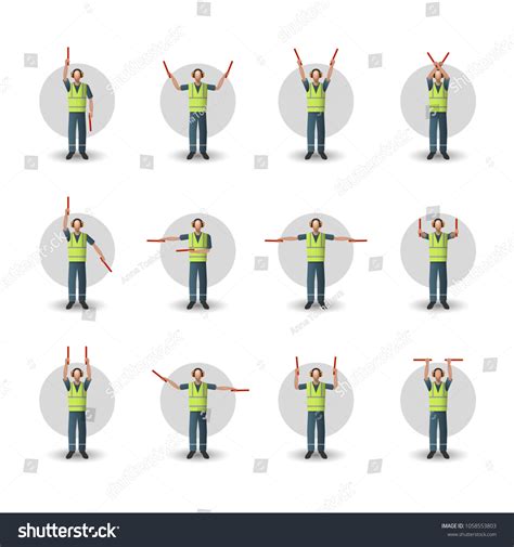 Aircraft Marshalling Hand Signals Illustration Set เวกเตอร์สต็อก ปลอด