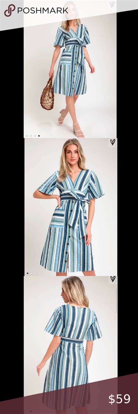 Widest selection of new season & sale only at lyst.com. Moon River Tahani Blue & White Striped Midi Dress in 2020 ...