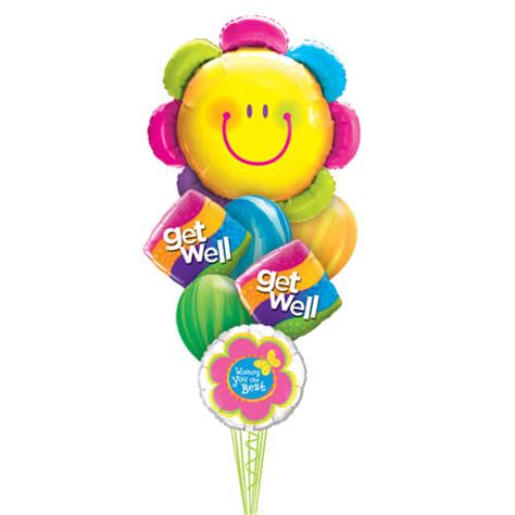 All of our flowers are hand arranged by a local florist and delivered with care. Get well soon flower balloon bouquet