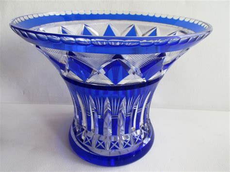Czech Bohemian Cobalt Blue Cut To Clear Crystal Vase Perfect Etsy