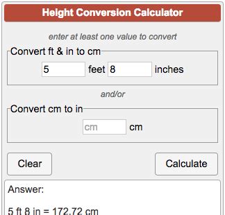 Height Converter ft to cm and cm to in