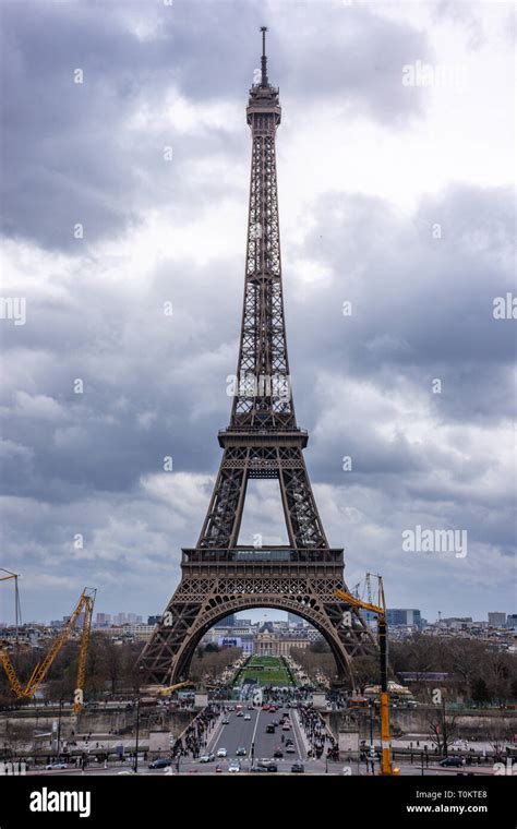 Panoramic View Of The Street In Front Of The Eiffel Tower Showing Cars
