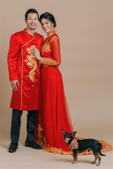 Nguyen Jacket Red And Gold Vietnamese Wedding Mens Ao Dai East Meets