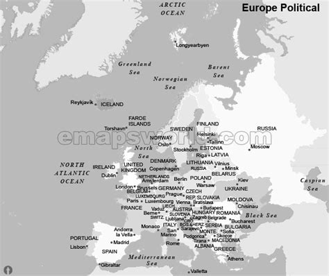 Europe Political Map Black And White Black And White Political Map Of