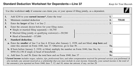 Standard Deduction Worksheet For Dependents Line 37