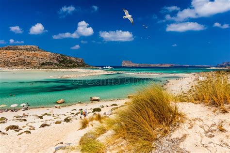 Balos Lagoon And Gramvousa Island On Crete With Seagulls Flying Over