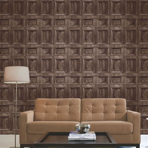 Distinctive Wood Panel Wallpaper Dark Brown Fine Decor Fd31055 This