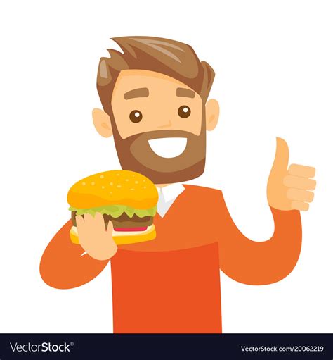 Young Caucasian White Man Eating Hamburger Vector Image