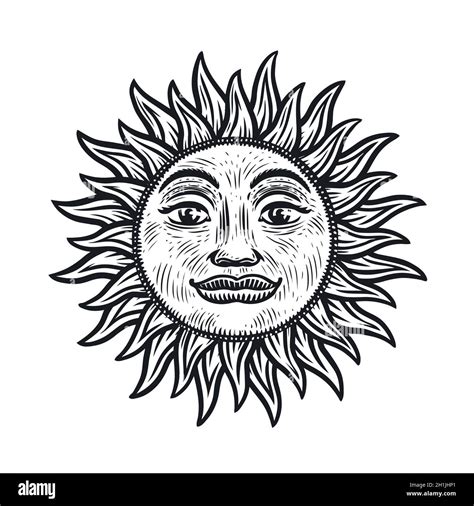 Sun With Rays In Vintage Engraving Style Hand Drawn Sketch Vector