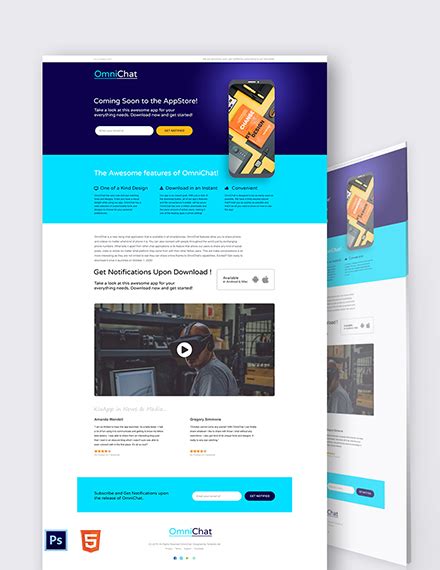 Coming Soon App Psd Landing Page Template Psd