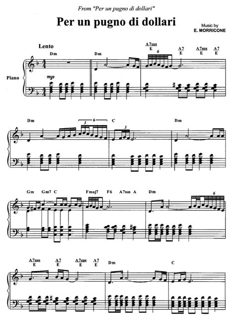 PER UN PUGNO DI DOLLARI Piano Sheet Music Easy Sheet Music