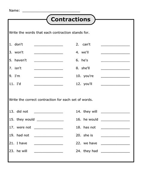 Th Grade Contractions Worksheet