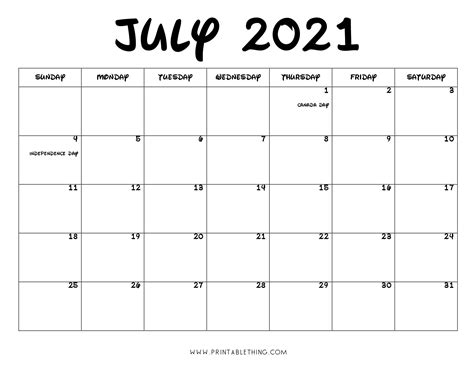 July 2021 Calendar Pdf July 2021 Calendar Image Print Pdf And Image